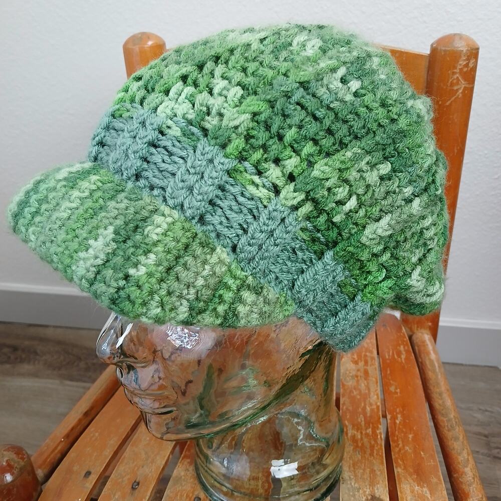 Sage Green Tones Slouchy with a Brim OSFM premade crochet newsboy handmade